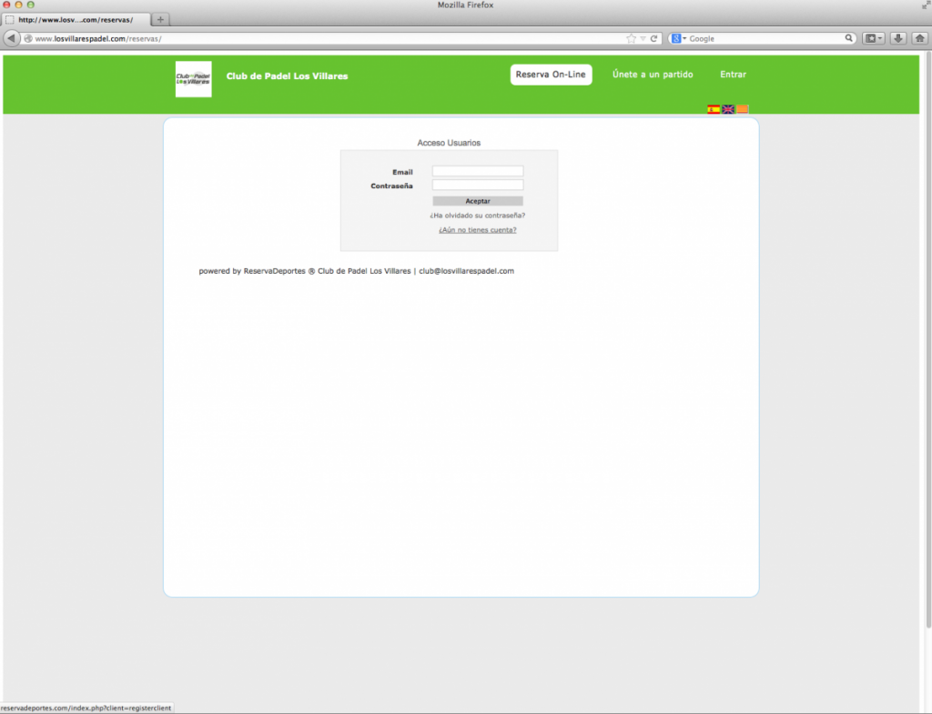 Login sistema de reservas