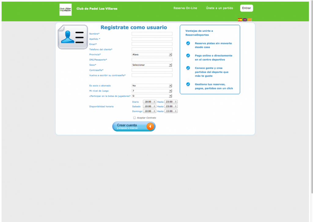 Datos de registro